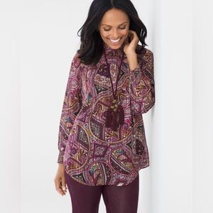 Chico’s Bohemian Scrolls Smocked Mock Neck Top Sz XL/16